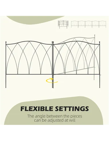 Outsunny Set of Five 61.5cm Decorative Metal Fence Panels - Black