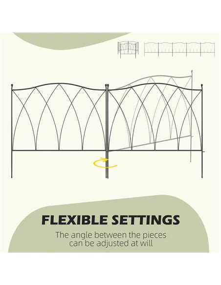 Outsunny Set of Five 61.5cm Decorative Metal Fence Panels - Black