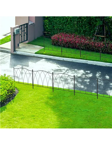 Outsunny Set of Five 61.5cm Decorative Metal Fence Panels - Black
