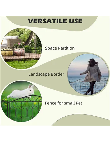 Outsunny Decorative Garden Fencing, 4PCs Outdoor Picket Fence Panels, Rustproof Metal Wire Landscape Flower Bed Border Edging An