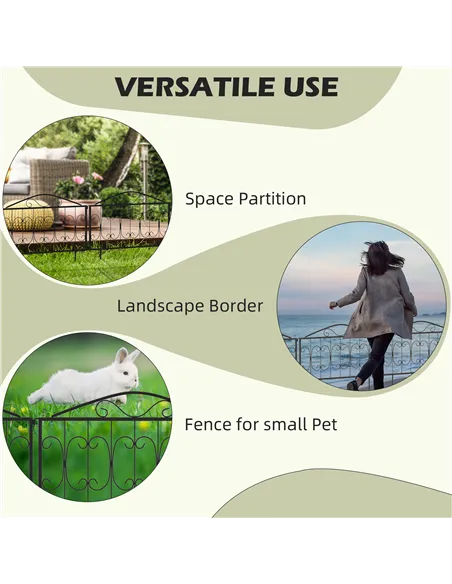 Outsunny Decorative Garden Fencing, 4PCs Outdoor Picket Fence Panels, Rustproof Metal Wire Landscape Flower Bed Border Edging An