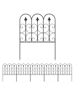Outsunny Decorative Garden Fencing, 83cm (H) x 3m (L) 5PCs Outdoor Picket Fence Panels, Rustproof Metal Wire Landscape Flower Be