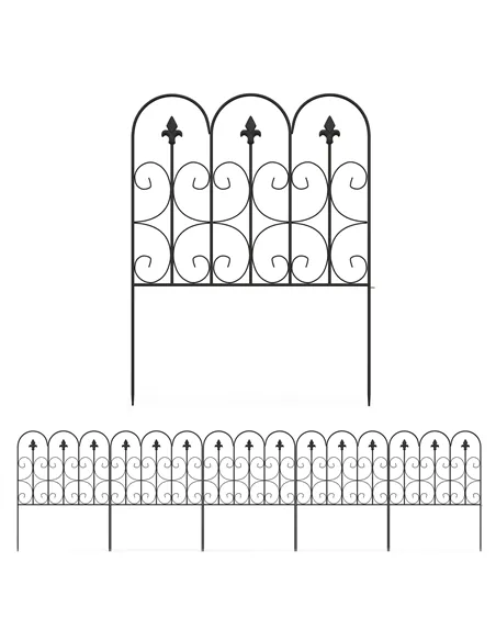 Outsunny Decorative Garden Fencing, 83cm (H) x 3m (L) 5PCs Outdoor Picket Fence Panels, Rustproof Metal Wire Landscape Flower Be