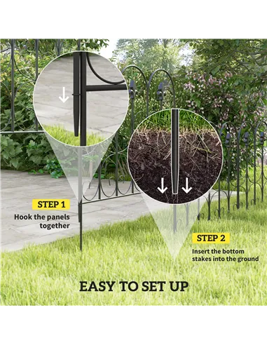 Outsunny Decorative Garden Fencing, 83cm (H) x 3m (L) 5PCs Outdoor Picket Fence Panels, Rustproof Metal Wire Landscape Flower Be