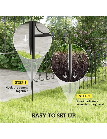 Outsunny Decorative Garden Fencing, 83cm (H) x 3m (L) 5PCs Outdoor Picket Fence Panels, Rustproof Metal Wire Landscape Flower Be
