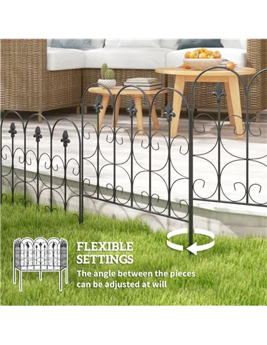 Outsunny Decorative Garden Fencing, 83cm (H) x 3m (L) 5PCs Outdoor Picket Fence Panels, Rustproof Metal Wire Landscape Flower Be