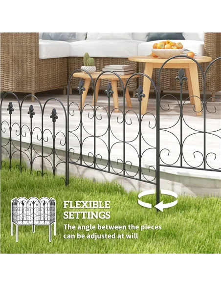 Outsunny Decorative Garden Fencing, 83cm (H) x 3m (L) 5PCs Outdoor Picket Fence Panels, Rustproof Metal Wire Landscape Flower Be