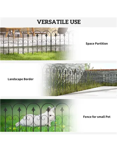 Outsunny Decorative Garden Fencing, 83cm (H) x 3m (L) 5PCs Outdoor Picket Fence Panels, Rustproof Metal Wire Landscape Flower Be