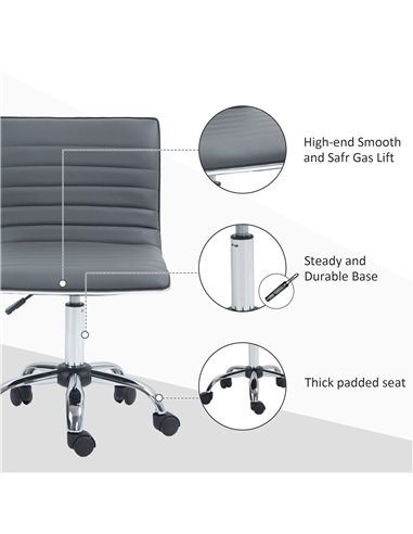 HOMCOM Armless Task Desk Chair, Swivel Office Chair with Faux Leather, Adjustable Seat Height, Chrome Base, Wheels for Home, Dar