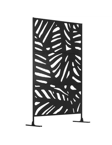 Outsunny Decorative Garden Privacy Screen with Stand, 6.5FT Freestanding Metal Outdoor Divider, Decorative Privacy Panel with Ex