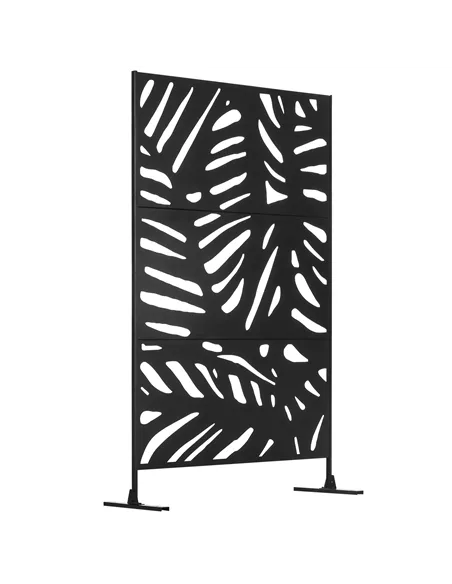 Outsunny Decorative Garden Privacy Screen with Stand, 6.5FT Freestanding Metal Outdoor Divider, Decorative Privacy Panel with Ex