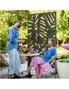 Outsunny Decorative Garden Privacy Screen with Stand, 6.5FT Freestanding Metal Outdoor Divider, Decorative Privacy Panel with Ex 2