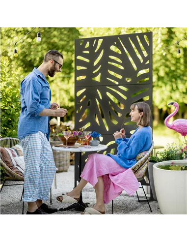 Outsunny Decorative Garden Privacy Screen with Stand, 6.5FT Freestanding Metal Outdoor Divider, Decorative Privacy Panel with Ex