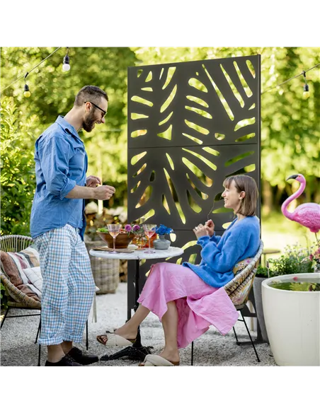 Outsunny Decorative Garden Privacy Screen with Stand, 6.5FT Freestanding Metal Outdoor Divider, Decorative Privacy Panel with Ex