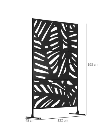 Outsunny Decorative Garden Privacy Screen with Stand, 6.5FT Freestanding Metal Outdoor Divider, Decorative Privacy Panel with Ex
