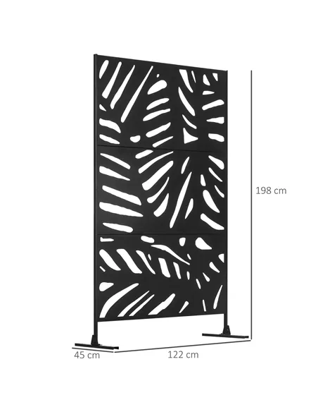 Outsunny Decorative Garden Privacy Screen with Stand, 6.5FT Freestanding Metal Outdoor Divider, Decorative Privacy Panel with Ex