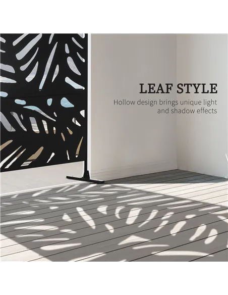 Outsunny Decorative Garden Privacy Screen with Stand, 6.5FT Freestanding Metal Outdoor Divider, Decorative Privacy Panel with Ex