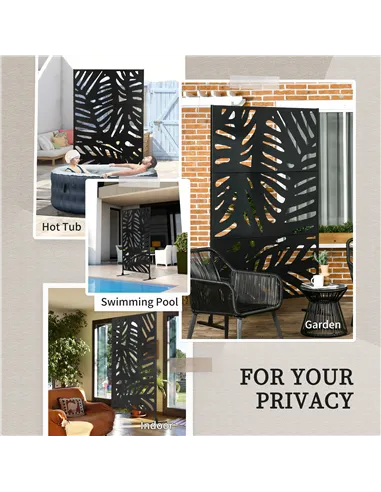 Outsunny Decorative Garden Privacy Screen with Stand, 6.5FT Freestanding Metal Outdoor Divider, Decorative Privacy Panel with Ex