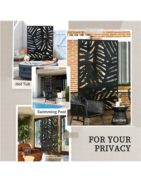 Outsunny Decorative Garden Privacy Screen with Stand, 6.5FT Freestanding Metal Outdoor Divider, Decorative Privacy Panel with Ex
