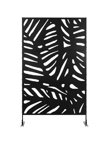 Outsunny Decorative Garden Privacy Screen with Stand, 6.5FT Freestanding Metal Outdoor Divider, Decorative Privacy Panel with Ex
