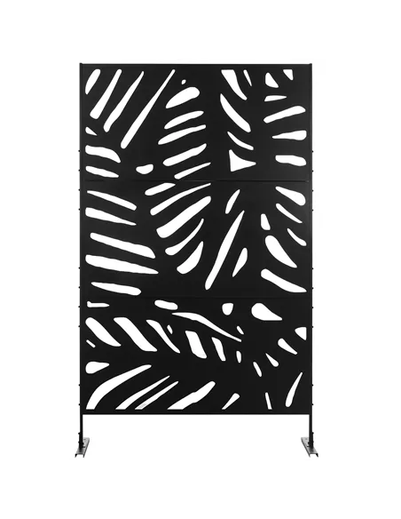 Outsunny Decorative Garden Privacy Screen with Stand, 6.5FT Freestanding Metal Outdoor Divider, Decorative Privacy Panel with Ex