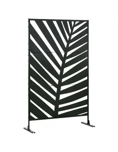 Outsunny Decorative Privacy Screen with Stand, 6.5FT Freestanding Metal Outdoor Divider, Decorative Privacy Panel with Expansion
