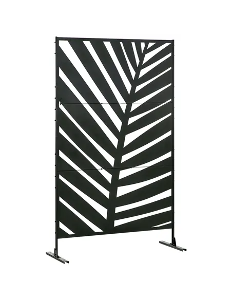 Outsunny Decorative Privacy Screen with Stand, 6.5FT Freestanding Metal Outdoor Divider, Decorative Privacy Panel with Expansion