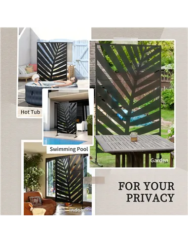 Outsunny Decorative Privacy Screen with Stand, 6.5FT Freestanding Metal Outdoor Divider, Decorative Privacy Panel with Expansion