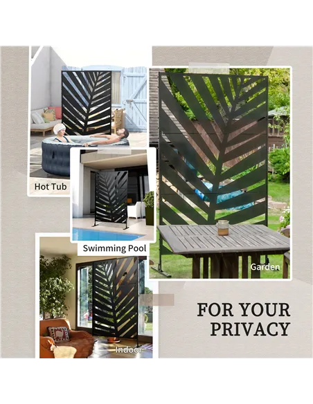 Outsunny Decorative Privacy Screen with Stand, 6.5FT Freestanding Metal Outdoor Divider, Decorative Privacy Panel with Expansion