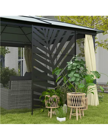 Outsunny Decorative Privacy Screen with Stand, 6.5FT Freestanding Metal Outdoor Divider, Decorative Privacy Panel with Expansion