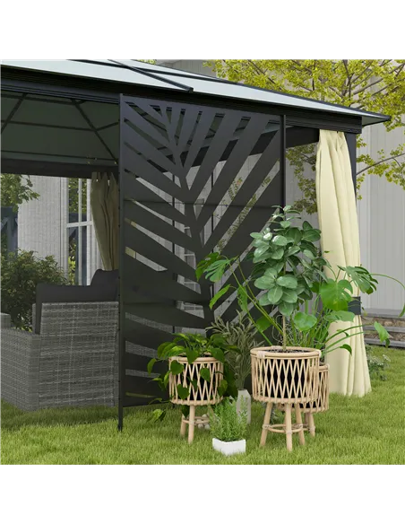 Outsunny Decorative Privacy Screen with Stand, 6.5FT Freestanding Metal Outdoor Divider, Decorative Privacy Panel with Expansion