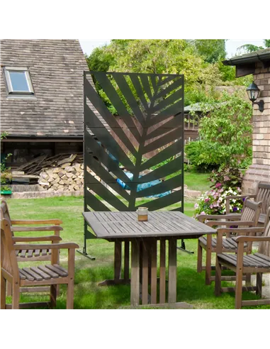 Outsunny Decorative Privacy Screen with Stand, 6.5FT Freestanding Metal Outdoor Divider, Decorative Privacy Panel with Expansion