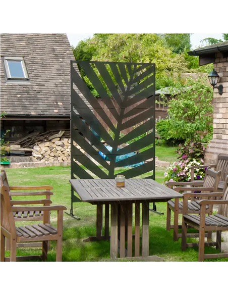 Outsunny Decorative Privacy Screen with Stand, 6.5FT Freestanding Metal Outdoor Divider, Decorative Privacy Panel with Expansion