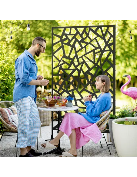 Outsunny Freestanding Garden Partition Screen Metal Decorative Outdoor Divider with Expansion Screws for Garden Patio Deck