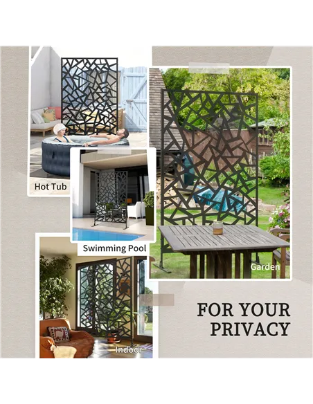 Outsunny Freestanding Garden Partition Screen Metal Decorative Outdoor Divider with Expansion Screws for Garden Patio Deck