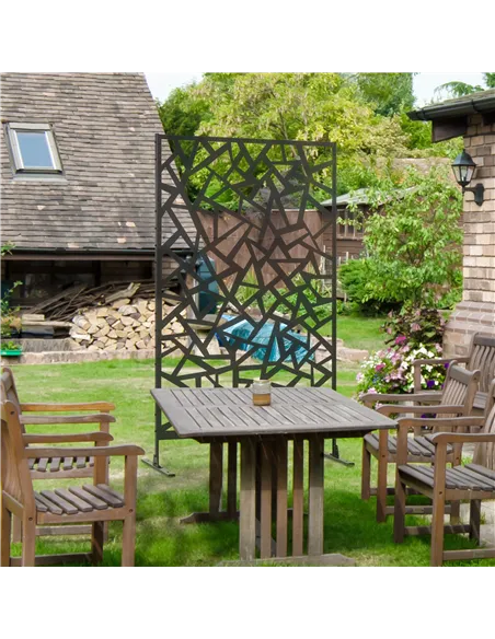 Outsunny Freestanding Garden Partition Screen Metal Decorative Outdoor Divider with Expansion Screws for Garden Patio Deck