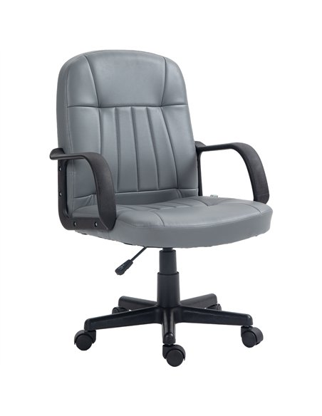 HOMCOM Office Chair, PU Leather Computer Desk Chair with Adjustable Height, Swivel Wheels for Home Office Work Study, Grey