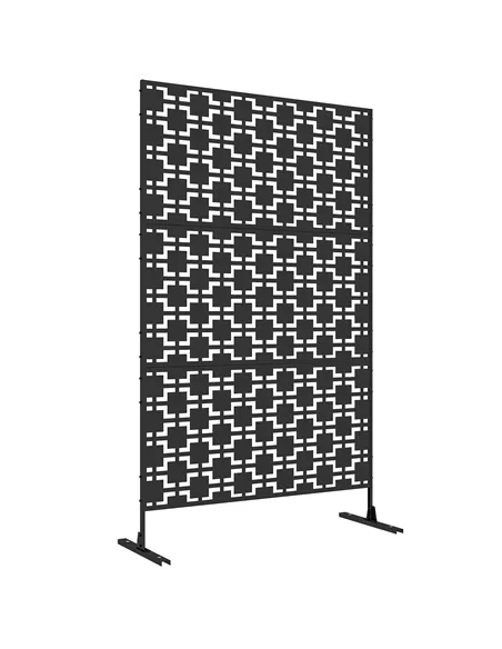 Outsunny Metal Decorative Privacy Screen Outdoor Divider, Black Grid