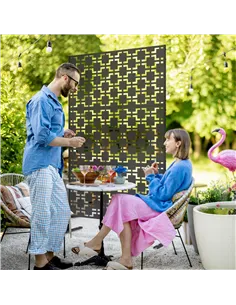 Outsunny Metal Decorative Privacy Screen Outdoor Divider, Black Grid 2