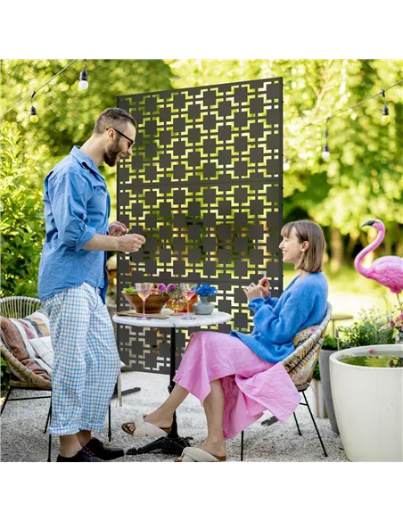 Outsunny Metal Decorative Privacy Screen Outdoor Divider, Black Grid