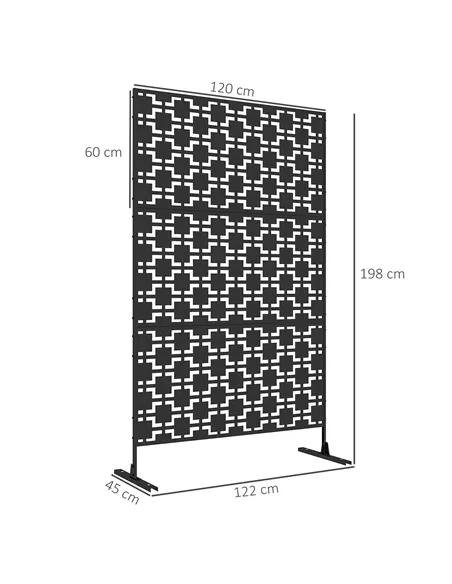 Outsunny Metal Decorative Privacy Screen Outdoor Divider, Black Grid