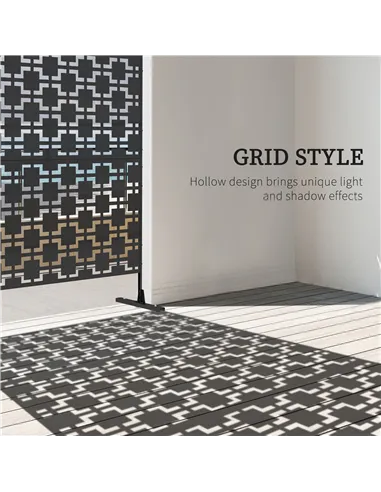 Outsunny Metal Decorative Privacy Screen Outdoor Divider, Black Grid