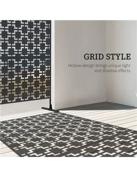 Outsunny Metal Decorative Privacy Screen Outdoor Divider, Black Grid