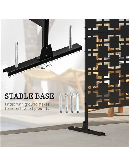 Outsunny Metal Decorative Privacy Screen Outdoor Divider, Black Grid