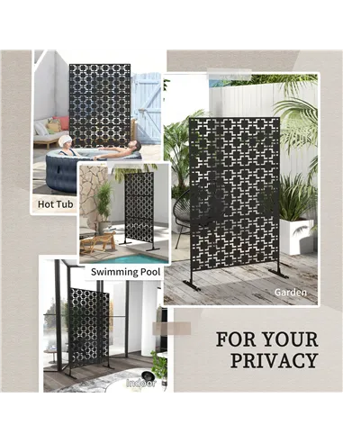 Outsunny Metal Decorative Privacy Screen Outdoor Divider, Black Grid