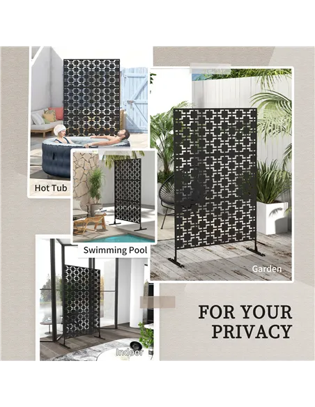 Outsunny Metal Decorative Privacy Screen Outdoor Divider, Black Grid
