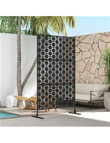 Outsunny Metal Decorative Privacy Screen Outdoor Divider, Black Grid