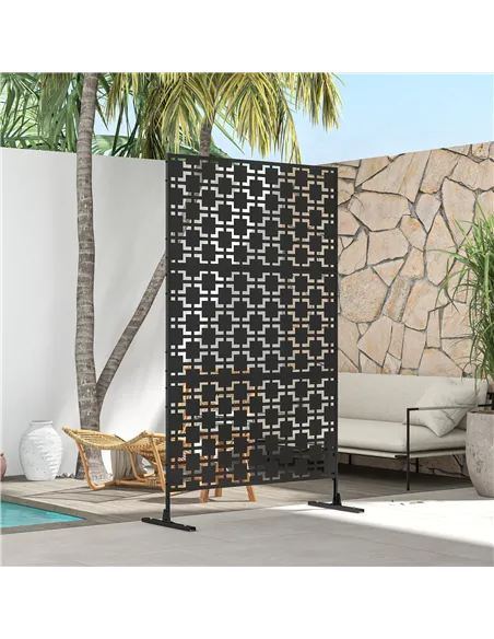 Outsunny Metal Decorative Privacy Screen Outdoor Divider, Black Grid