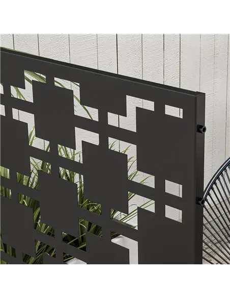 Outsunny Metal Decorative Privacy Screen Outdoor Divider, Black Grid