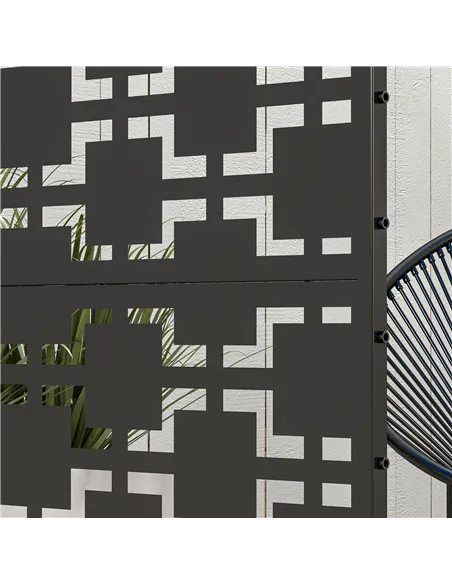 Outsunny Metal Decorative Privacy Screen Outdoor Divider, Black Grid